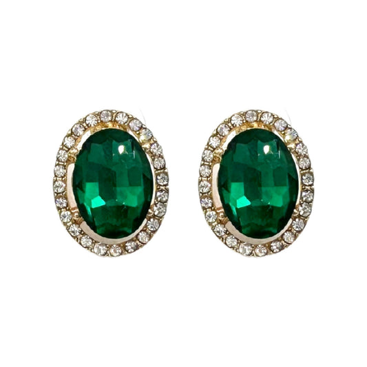 Emerald Zircon Copper Earrings with Silver Needle