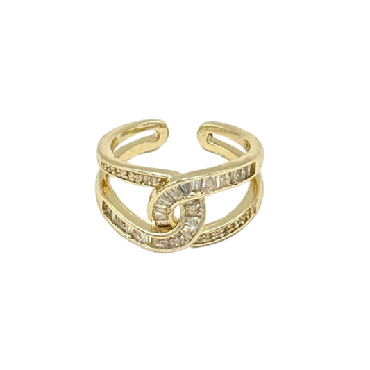 Gold Plated Adjustable Cross Ring with Gemstones